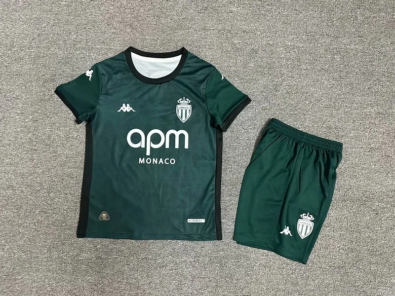 24-25ASMonacoAwayKidskitJerseysShorts-7dbf AS Monaco Soccer Jersey Away Kids Kit Jerseys+Shorts 2024/25 - Image 1